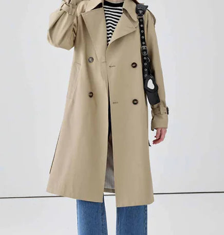 Lace-up Collar Solid Color Trench Coat
