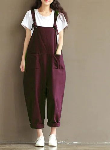 Artistic Deep Blue Cotton Strap Pants for Women
