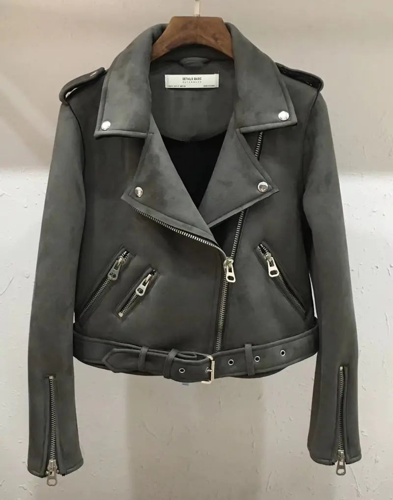 PU/X009OP Women's Suede Jacket with Zipper Detail