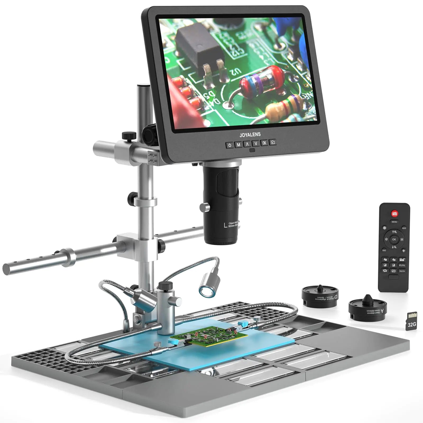 JL249MS Plus 10.1 HDMI Digital Microscope with Soldering Station Boom Arm Stand 3 Lens 2160P Soldering Microscope 2000x for Electronics Repair Electronic Microscope Camera for Phone Repair DIY