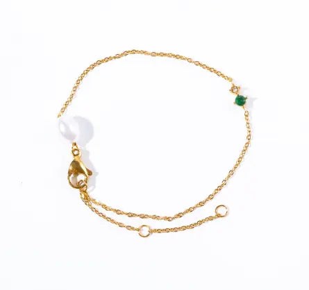 14K Gold-Plated Minimalist Pearl & Emerald Bracelet