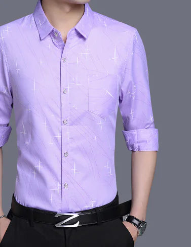 Men's Slim Fit Long Sleeve Shirt with Irregular Pattern