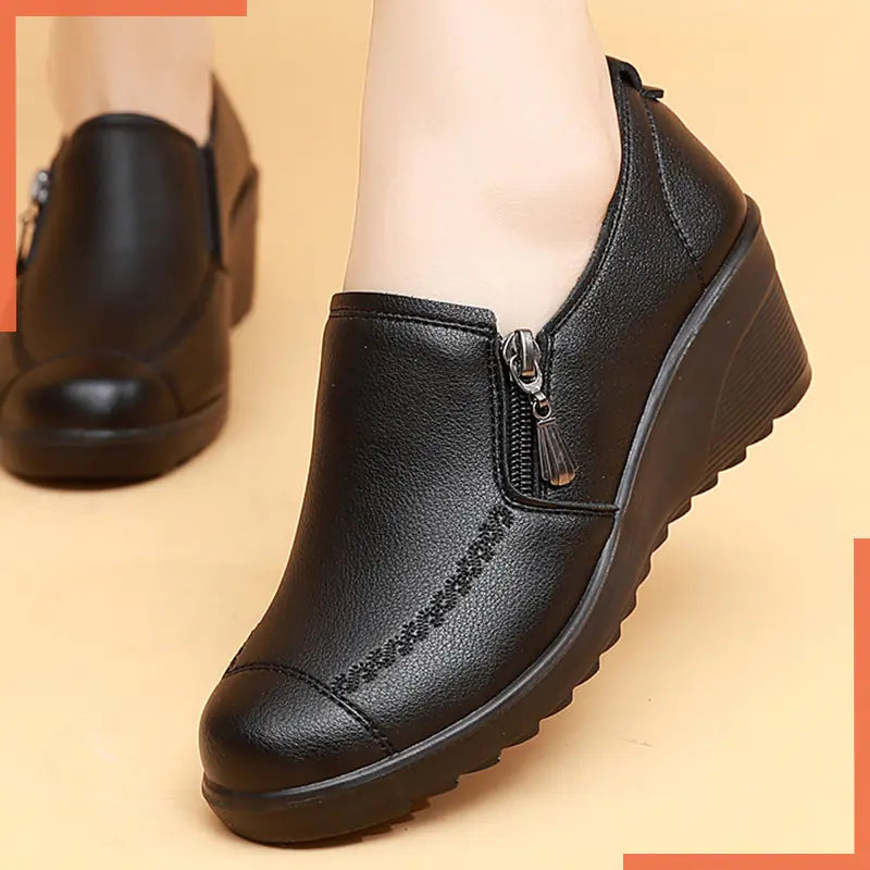 Spring Autumn Women's Leather Wedge Shoes