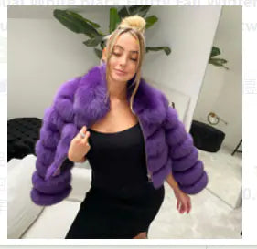 Faux Fur Women's Short Jacket with Lapel and Long Sleeves