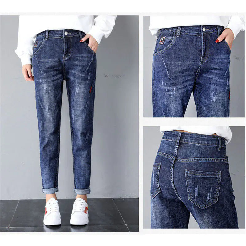 High Waist Denim Harem Pants for Women