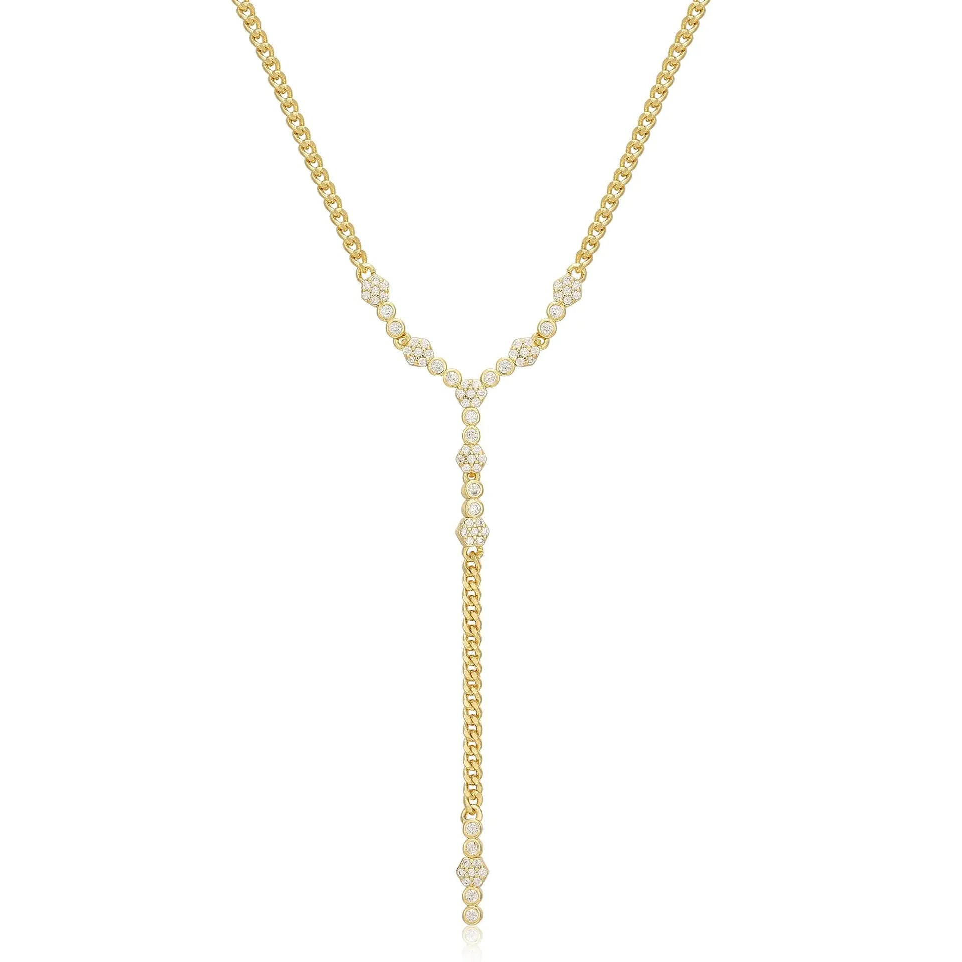 18K Gold-Plated Tassel Zircon Cuban Chain Necklace