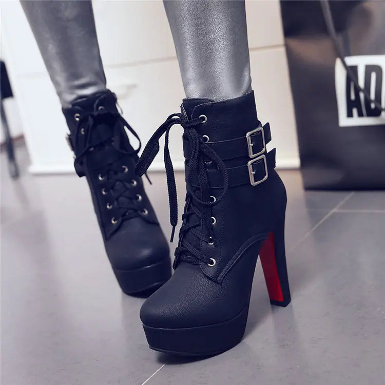 2019 Women's High Heel Martin Boots with Lace-Up Design