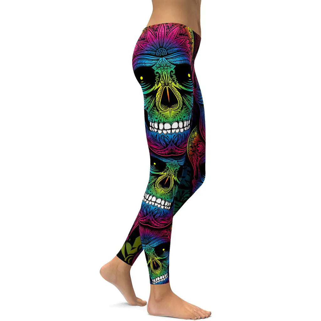 Colorful Skull Print Leggings for Women (Yoga Pants)