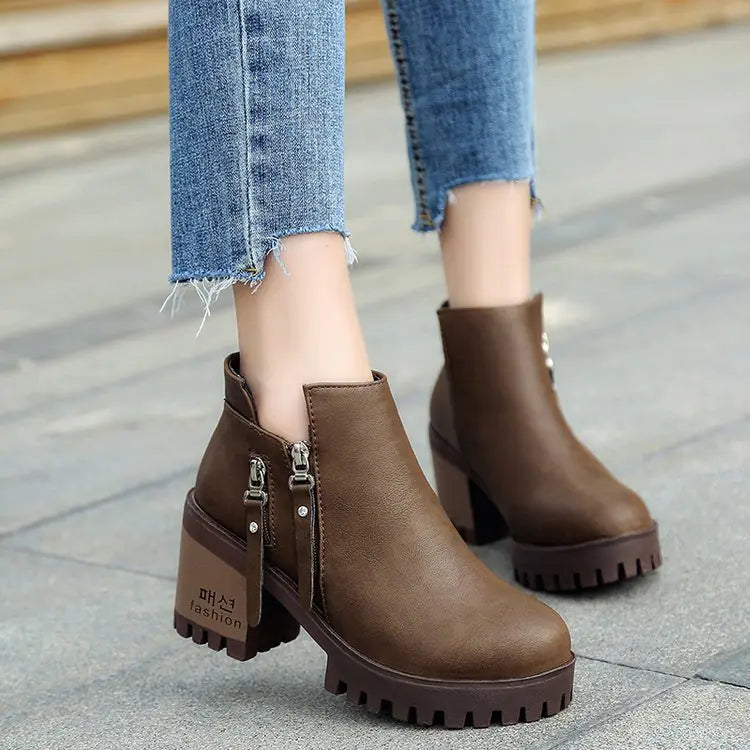 Fall Winter Women's Chunky Heel Ankle Boots