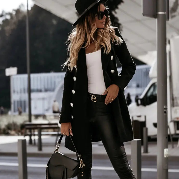 Explosive Double-Breasted Woolen Fashion Coat