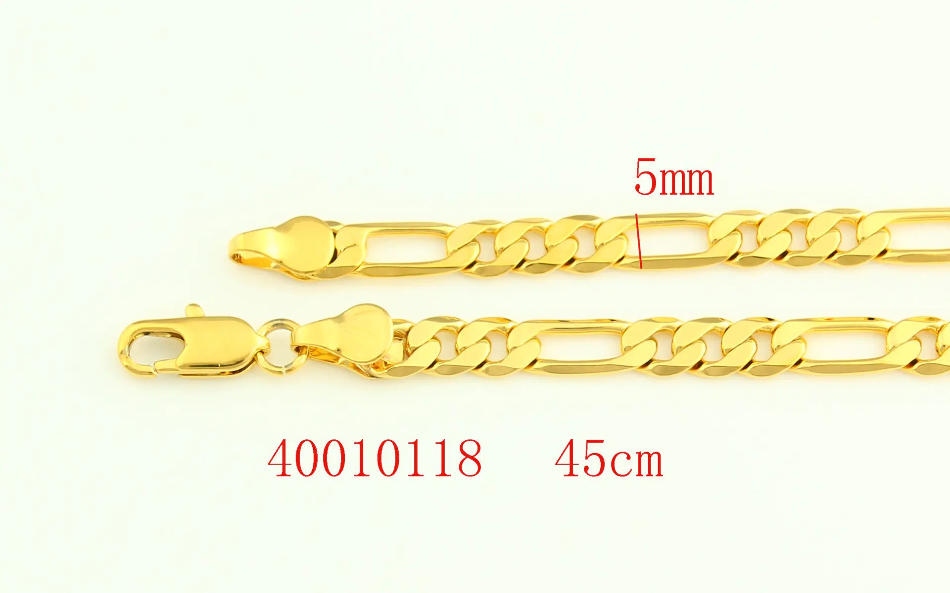 45cm Men's 18K Gold Plated Figaro Chain Necklace