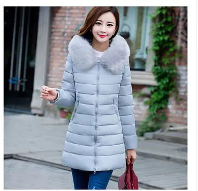 Women's Long Thick Down Jacket with Fur Collar