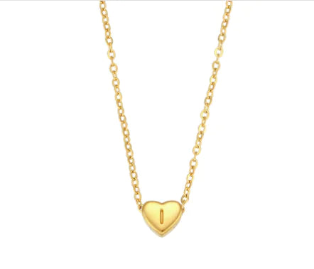 Initial Love Necklace - 18K Gold Plated Heart Pendant (One)