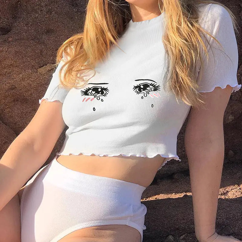 Trendy Tear-Eye Short Sleeve T-Shirt