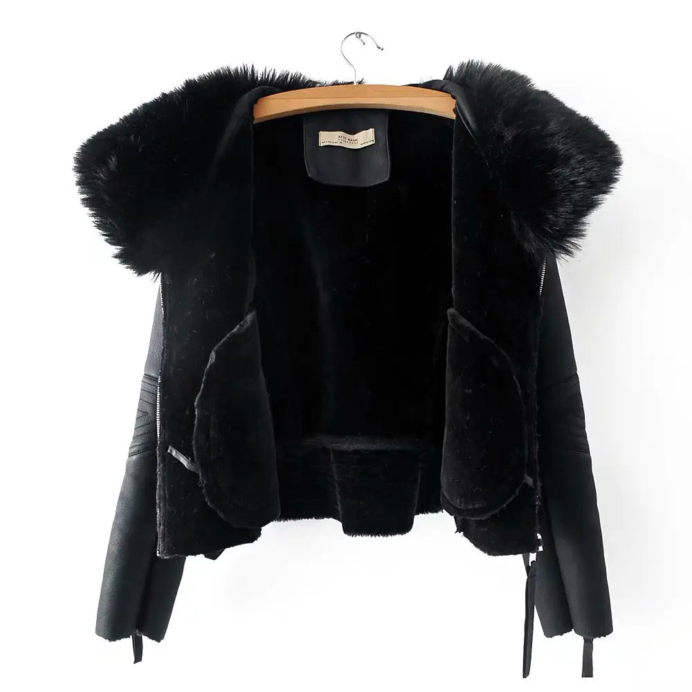 Zipper Slim Fit Short Faux Leather Jacket