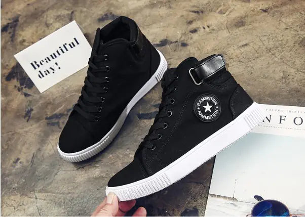 Casual High-Top Lace-Up Canvas Sneakers for Men