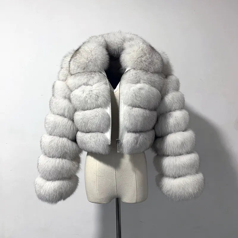 Faux Fur Women's Short Jacket with Lapel and Long Sleeves