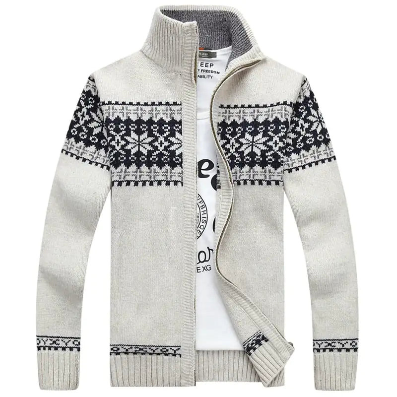 Men's Jacquard Slim Stand Collar Casual Sweater Coat