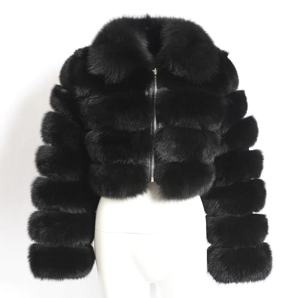 Faux Fur Women's Short Jacket with Lapel and Long Sleeves