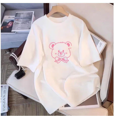 Women's Cotton Short Sleeve T-Shirt with Bear Print