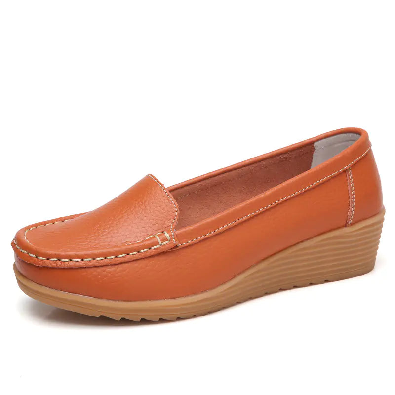 Aier Spring Autumn Women's Wedge Leather Shoes