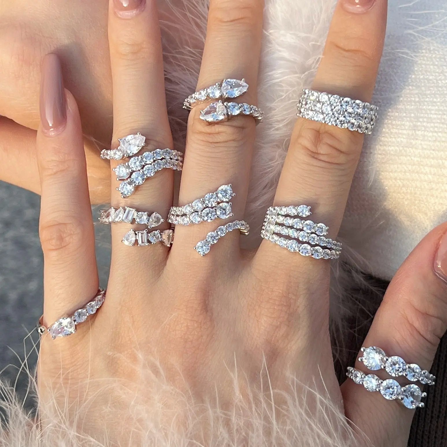S925 Silver Zirconia Simulated Diamond Ring Stack