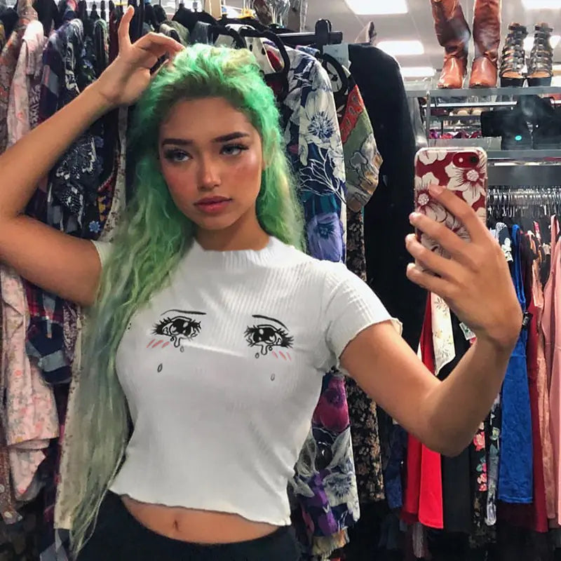 Trendy Tear-Eye Short Sleeve T-Shirt