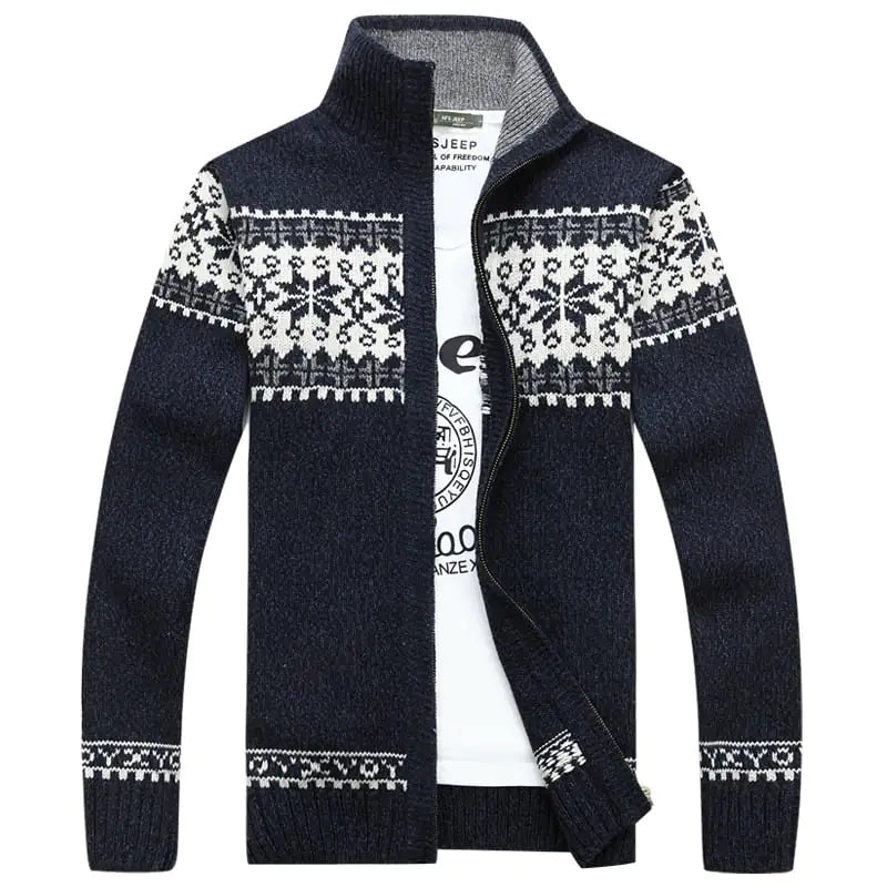 Men's Jacquard Slim Stand Collar Casual Sweater Coat