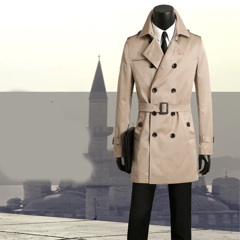 Men's Slim Fit Long Trench Coat