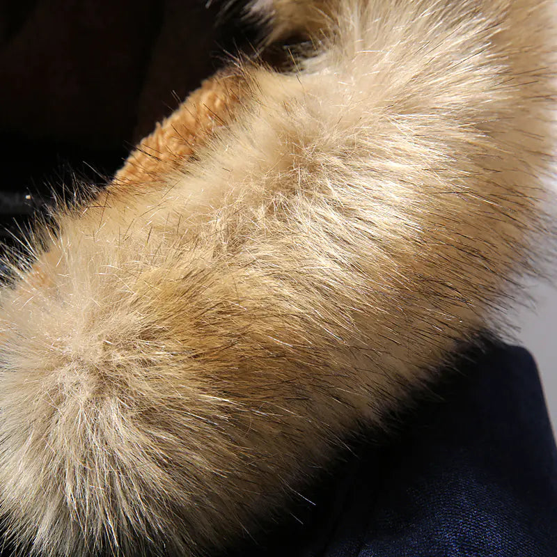 Men's Velvet Leather Coat with Furry Collar and Horn Buckle