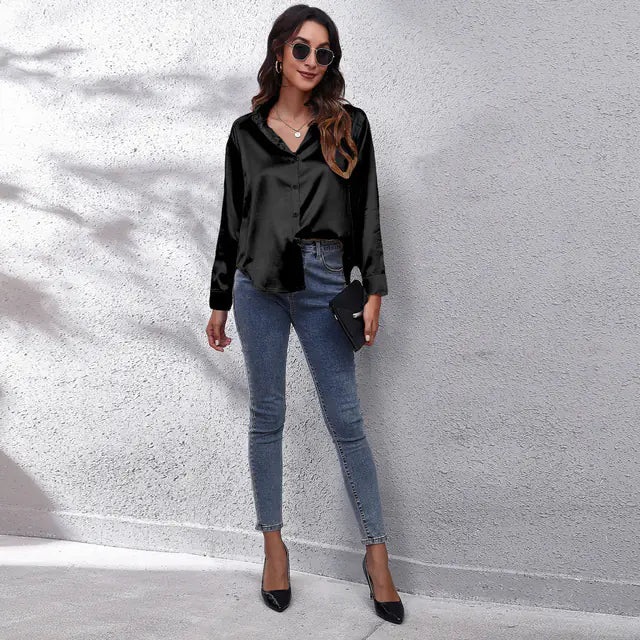 Elegant White Satin Shirt for Women