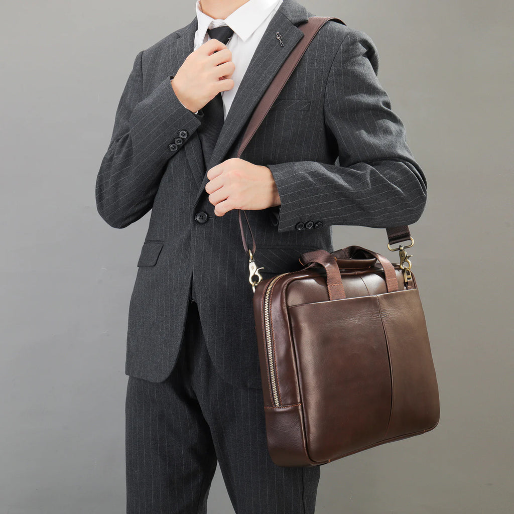 Genuine Leather Large Capacity Men's Briefcase for Laptop