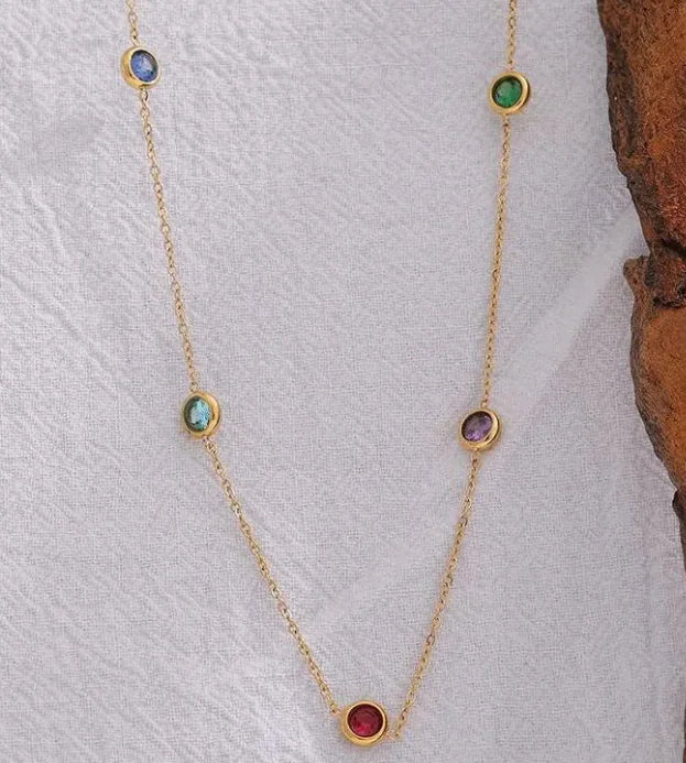 Women's Thin Chain 18K Gold Colorful Necklace