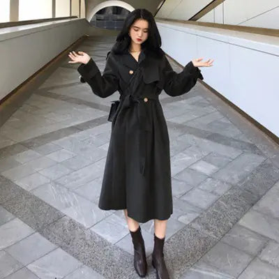 Double-Sided Wool Blend Belted Long Coat for Women