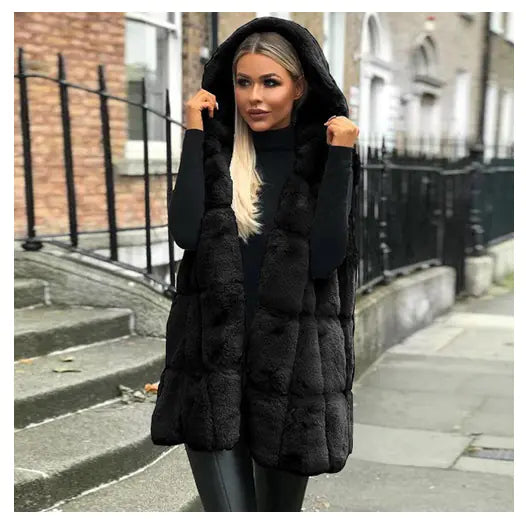 Hooded Faux Fur Vest Jacket