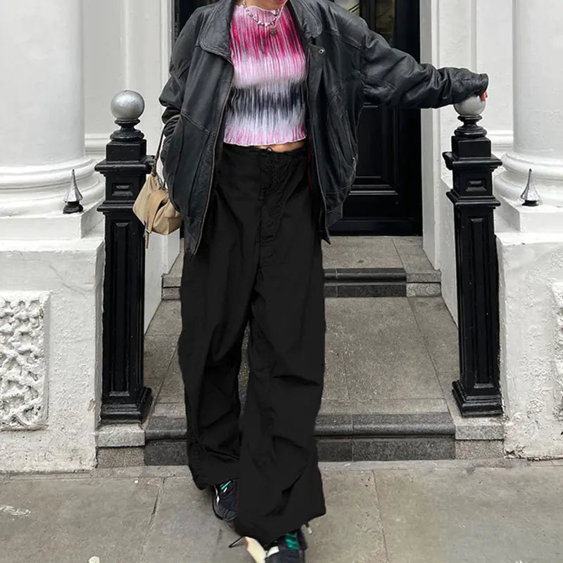 Fashion Retro Wide-Leg Cargo Pants for Women