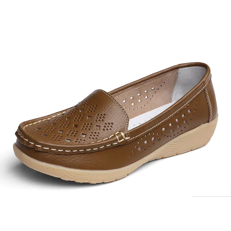 Aier Spring Autumn Women's Wedge Leather Shoes
