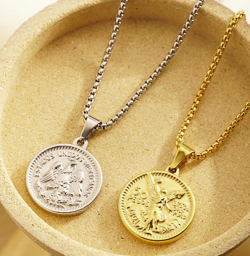 18K Gold-Plated Coin Pendant Necklace for Women