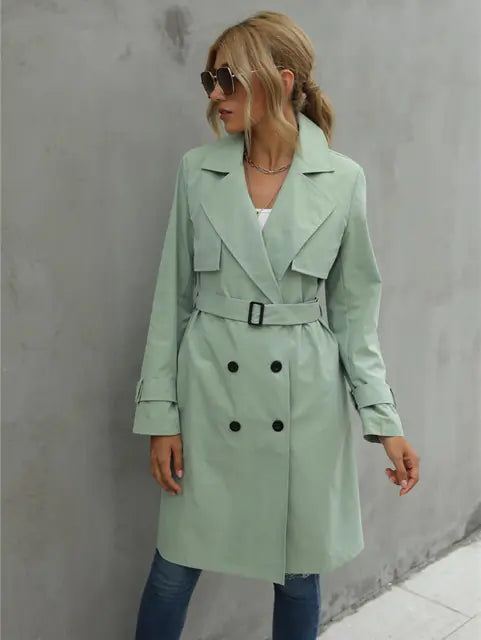 Elegant Women's Long Sleeve Double Breasted Trench Coat