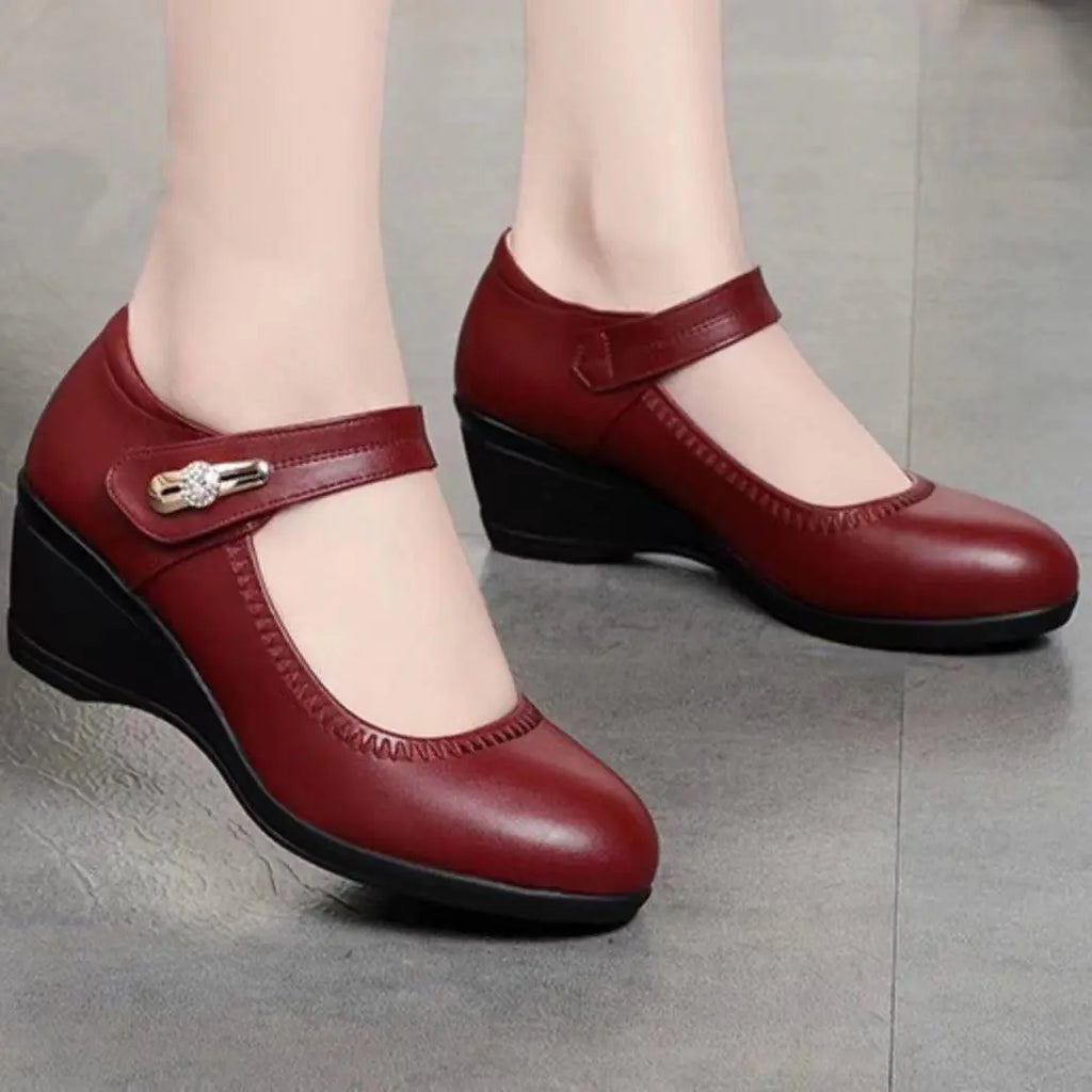 New Women's Leather Wedge Pumps for Spring Autumn