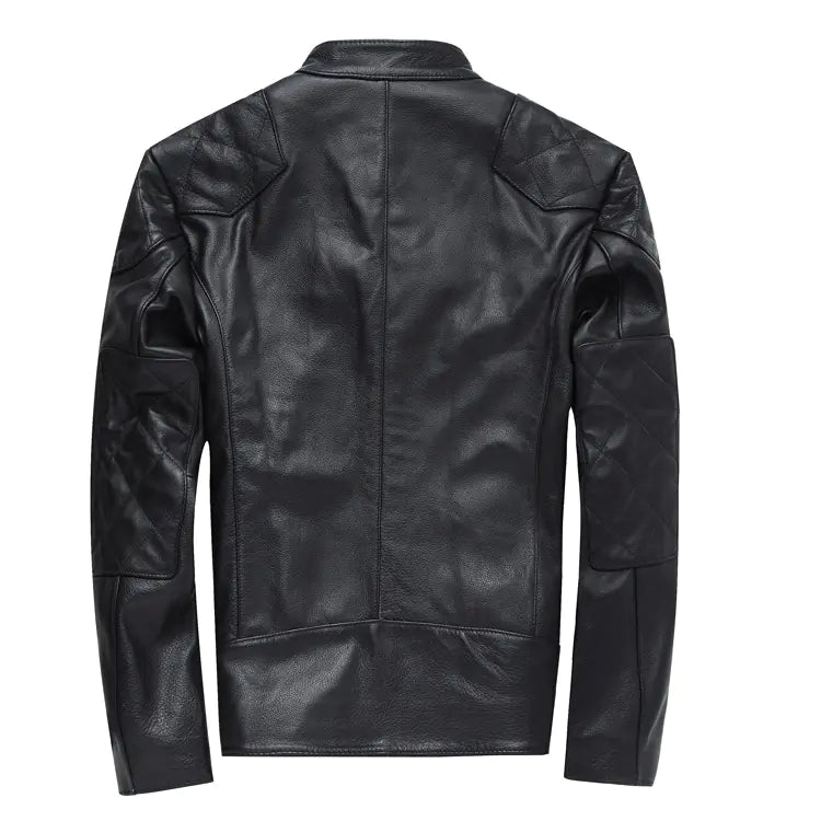Men's Short Harley Leather Jacket, Stand Collar Casual Coat
