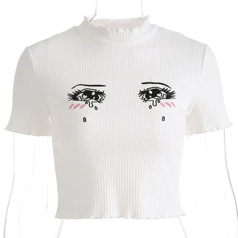 Trendy Tear-Eye Short Sleeve T-Shirt