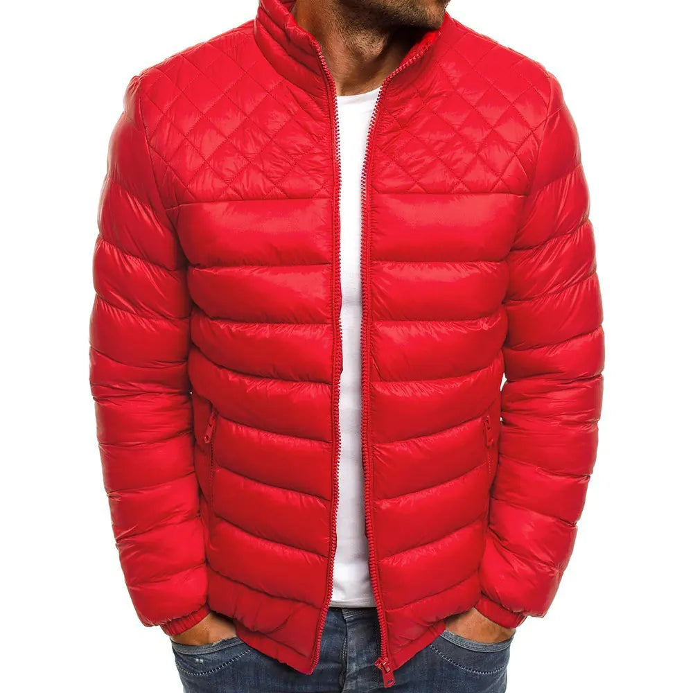 Men's Stand Collar Solid Color Quilted Cotton Jacket