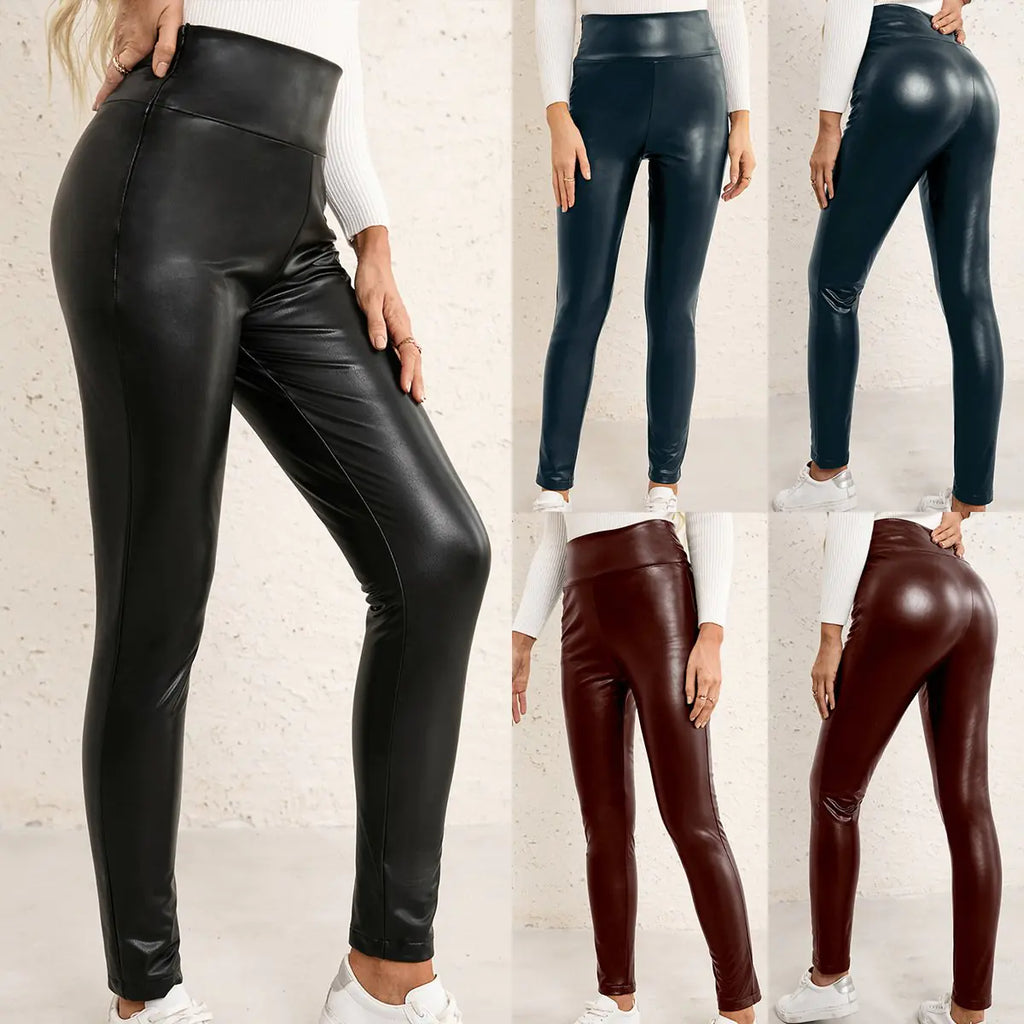 Slim High Waist Stretch Leather Pants for Women