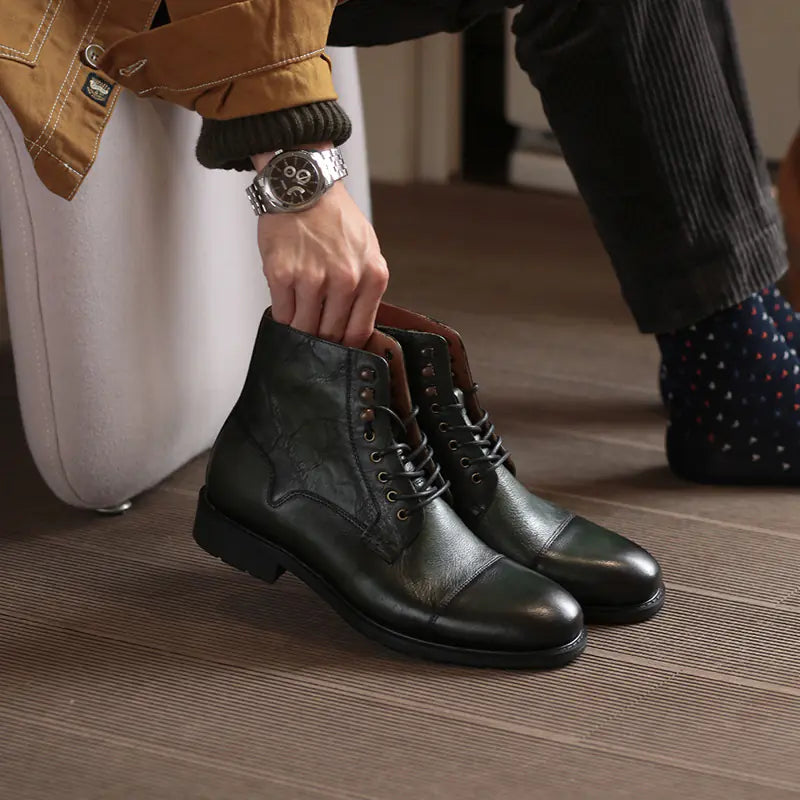British Style Men's Mid-High Leather Martin Boots