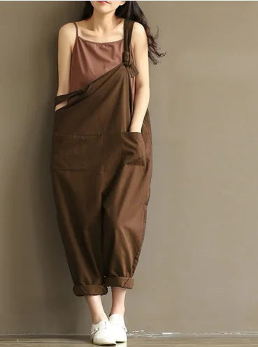Artistic Deep Blue Cotton Strap Pants for Women