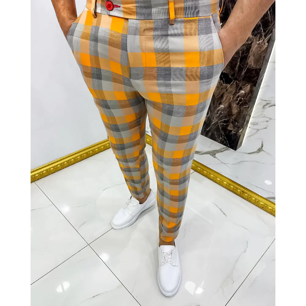 Men's Casual Plaid Pants Trousers