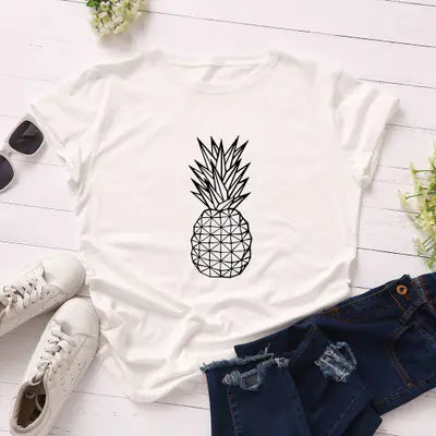 Women's Pineapple Print Cotton Short Sleeve T-Shirt