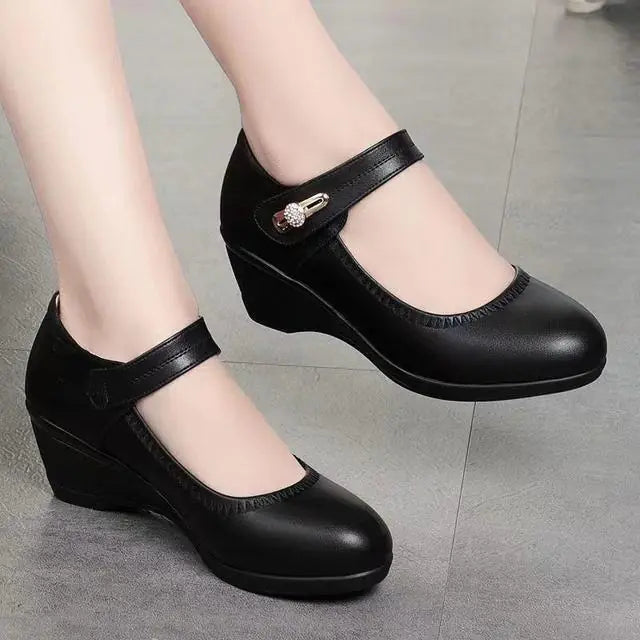 Neue Keilpumps aus Leder für Damen für Frühling Herbst