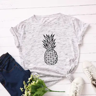Women's Pineapple Print Cotton Short Sleeve T-Shirt